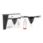 Набор Intt BRAZILIAN PANTY BLACK: трусики на завязках S-XL с жемчужным кольцом + клубничная смазка photo 1