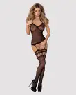 Бодистокинг Obsessive Bodystocking F214 black S/M/L, имитация корсета и чулок на подвязках photo 3